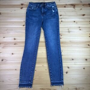 Judy Blue Jeans Womens 7 Skinny Fit Distressed Raw Hem High Rise Denim Blue Jean